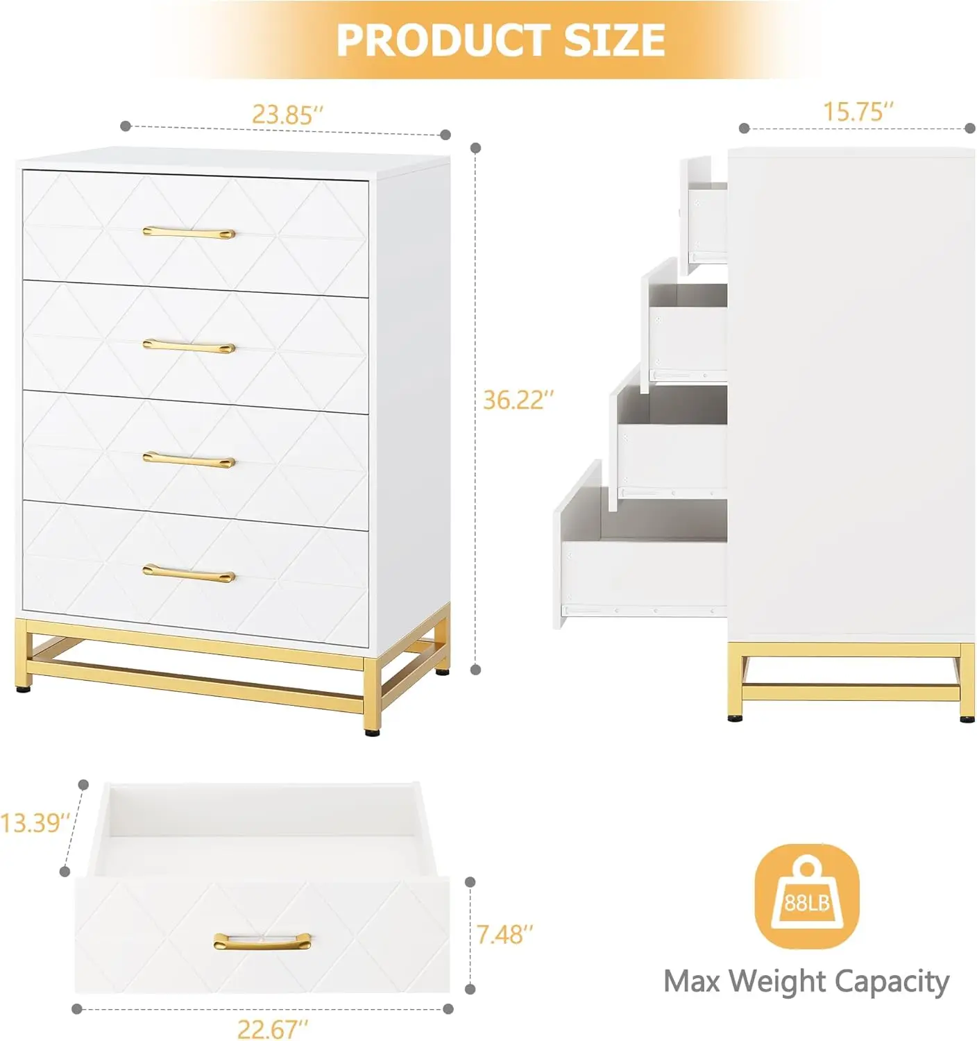 Commode moderne pour chambre à coucher avec 4 MEL, commodes en bois, commodes blanches