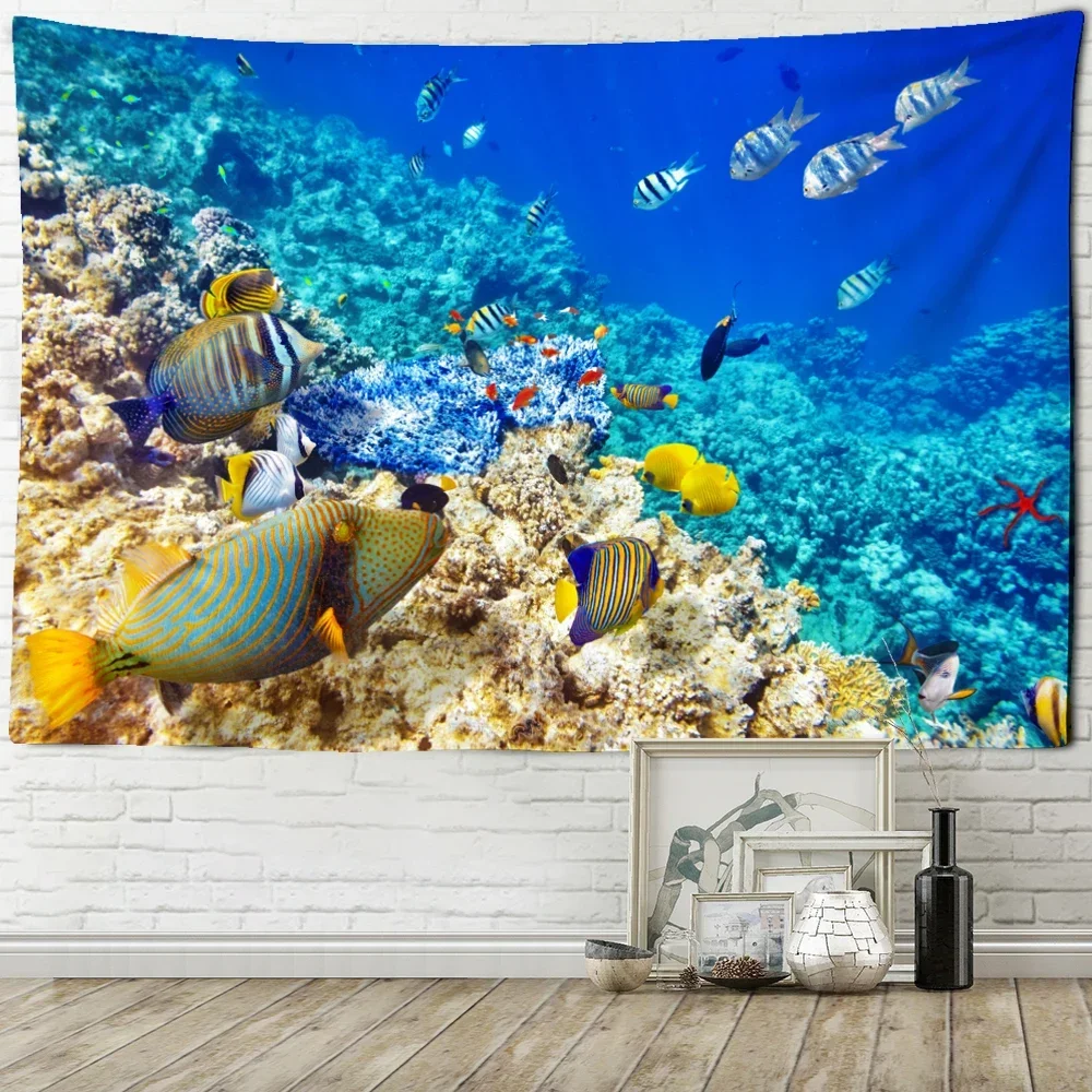 Submarine Tropical Fish Tapestry Wall Hanging Natural Scenery Art Simple Aesthetics Room Home Decor Background Cloth