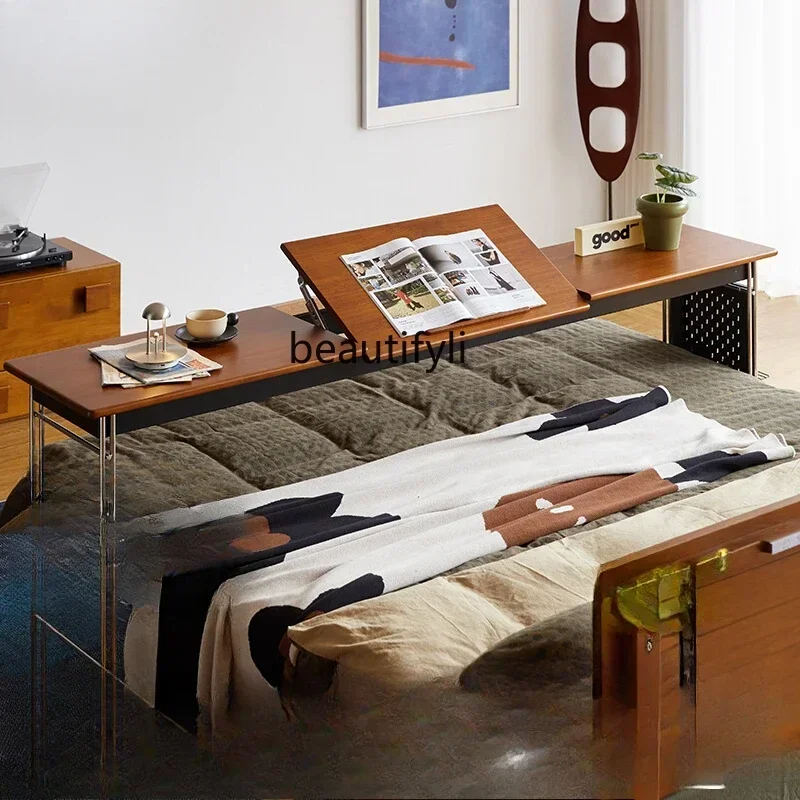 TTT New arrive Solid wood bed desk bedroom removable end of bed long table home cross bed lazy computer table