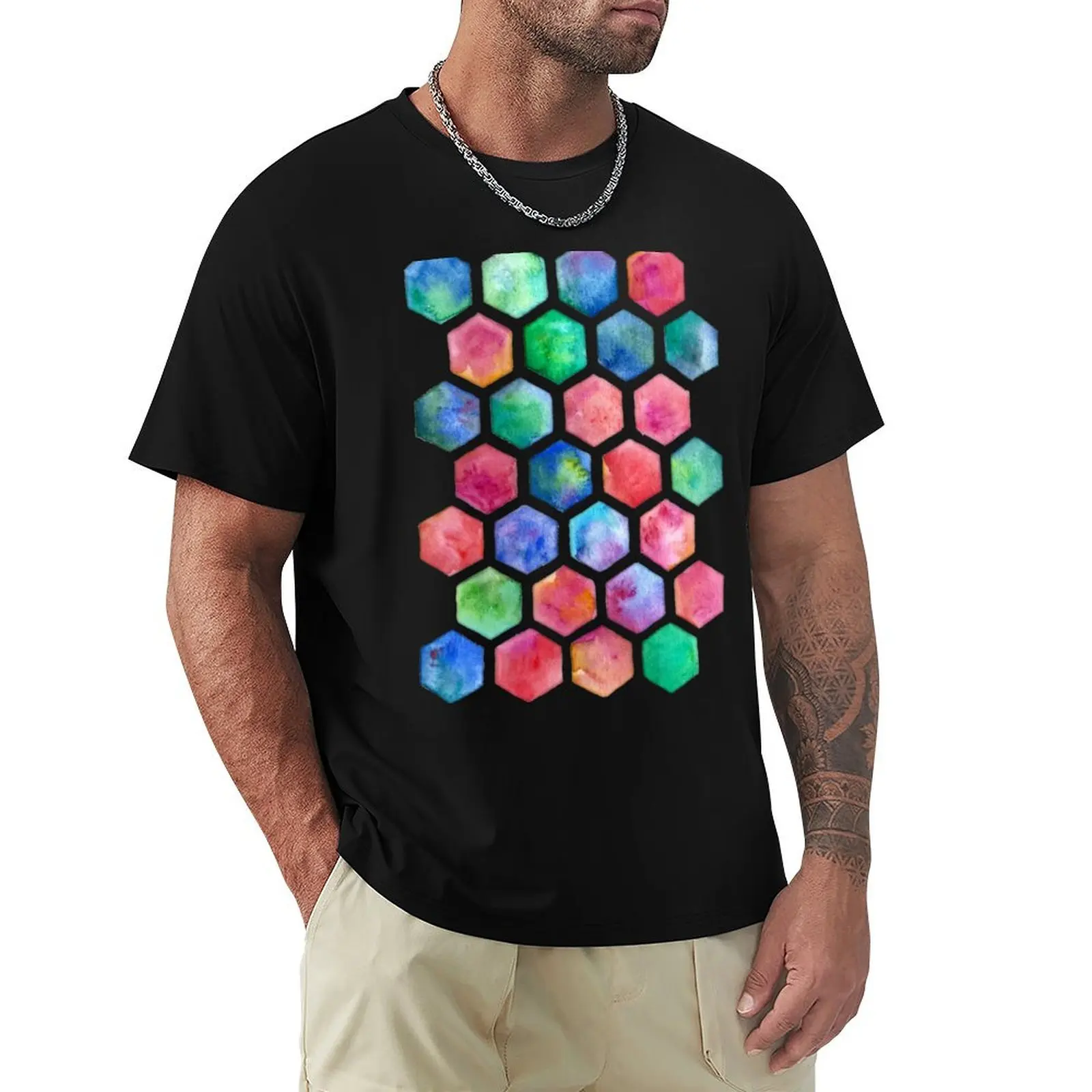 Hand Painted Watercolor Honeycomb Pattern T-Shirt funny t shirts man T-Shirt