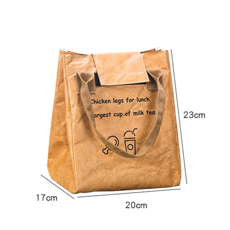 Waterproof  Kraft Paper Thermal Lunch Bags Large Capacity Foldable Food Insulation Container Portable Bento Box Cooler Pouch