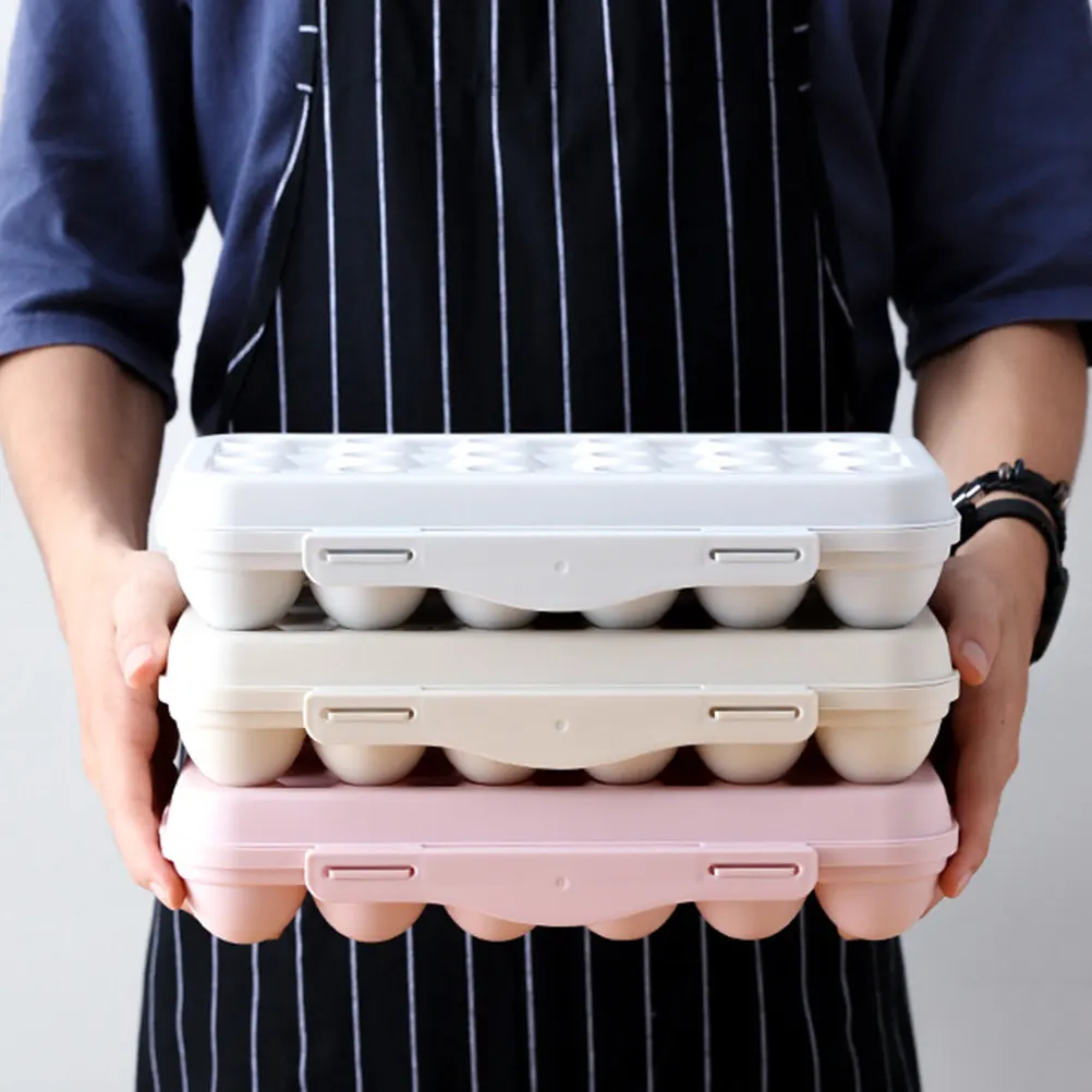 Chicken Egg Storage Box 2 Pack 18 Grid Stackable Plastic Refrigerator Tray Shatterproof Kitchen Organizer