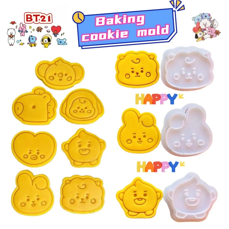 Формочки для выпечки печенья BT21 с персонажами Чимми, Коя, РДж, Тата, Куки, для димсамов, с удобным извлечением из формы, для домашней кондитерской, в виде милых животных из мультфильмов.