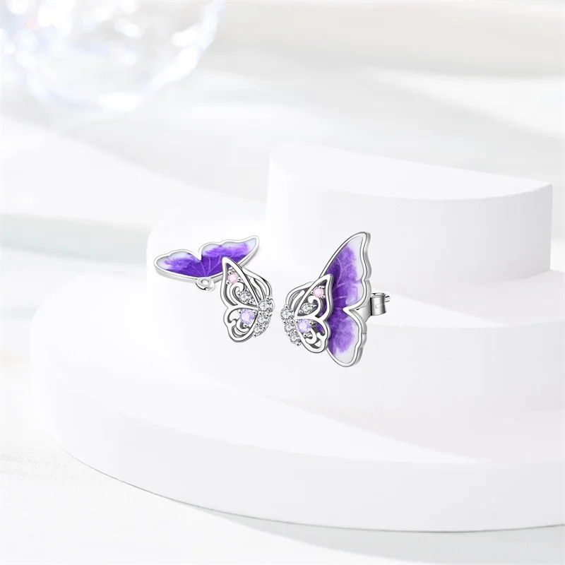 أقراط فراشة مضيئة من الفضة الإسترليني عيار 925، مناسبة للبيع بالجملة من الأقراط المراهقات وهدايا المجوهرات النسائية #3