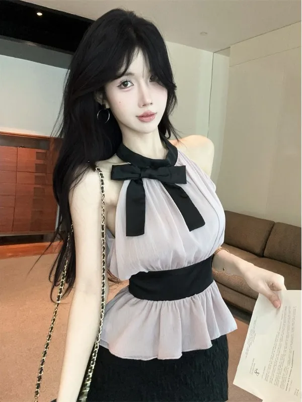 

Summer Knot Strapl Crop Top Women's Slim Fit Svel Outerwear Sweet Sle round Ne ort Length irt