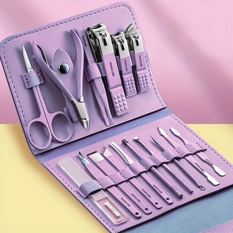 Manicure Set 12/16 In 1 Full Function Kit Professional Stainless Steel Pedicure Sets With Leather Portable Case Idea Gift