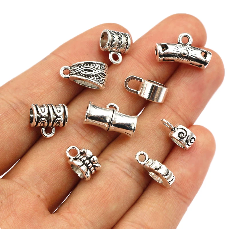 20pcs DIY Handmade Beads Tube Bails Pendants Jewelry Making DIY Necklace Antique Silver Color Bails Pendant Charm Connector