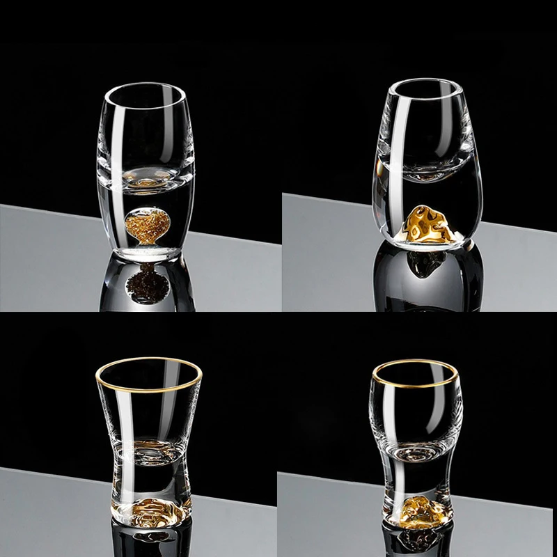 Lead-Free Crystal Glass Gild Built In 24K Gold Leaf Shot Glass Luxury Golden Vodka Spirit Small Wine Glasses Jinshan Gold Foil