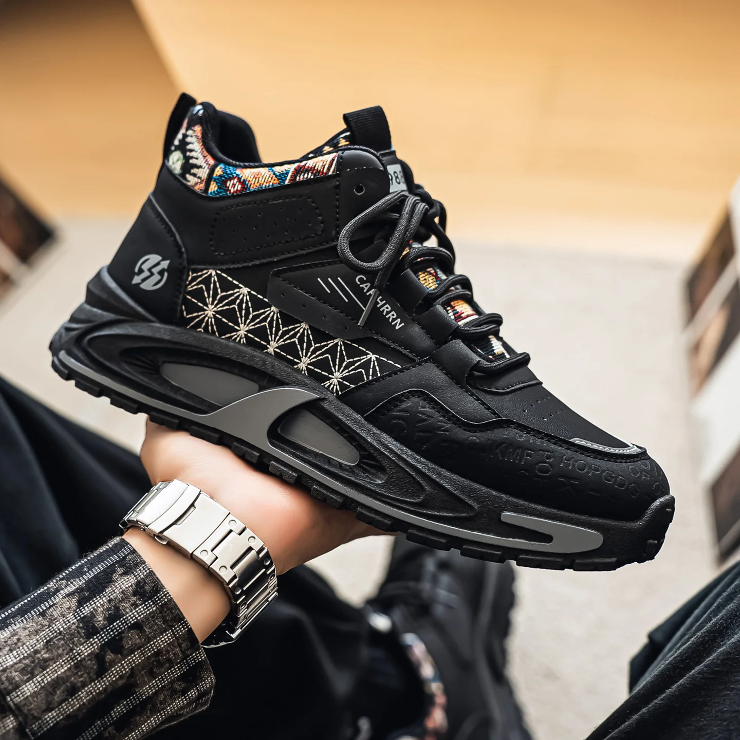 Men's 2026 New Fall Thick Bottom Sports Shoes Anti-Slip Leather Casual Dad Trendy Running Shoes High Top Mesh Inner Support S...