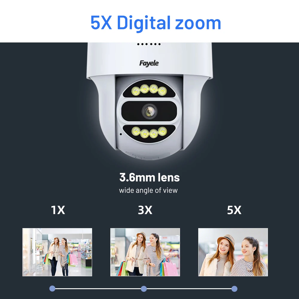 Home 5MP WIFI Dome PTZ Camera Pan Tilt 5X Digital ZOOM IR 50M Audio Video Surveillance Wireless IP Camera Humanoid Auto Tracking