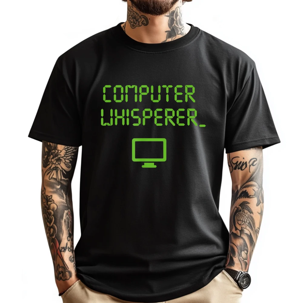 

Computer Whisperer Tech Support Nerds Geeks It Green And White Graphic T Shirt Cotton T Shirt Men Printed On