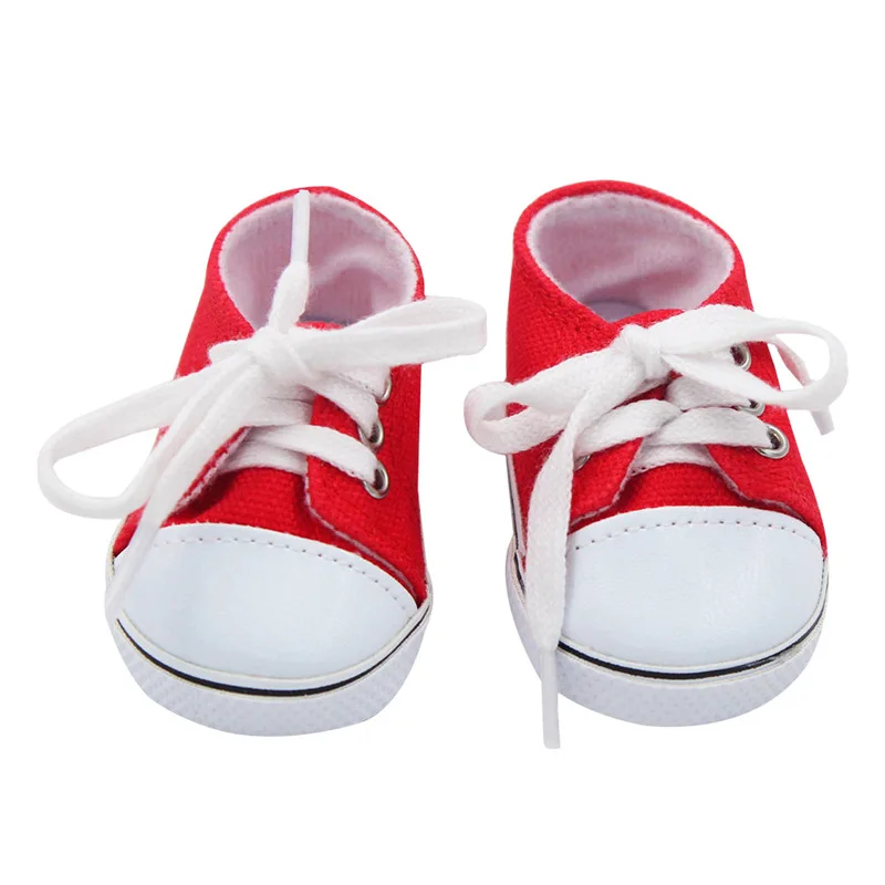 Sapatos de lona para Reborn Doll, tênis casuais, American Girl Doll Clothes, acessórios artesanais, 7 cm, 18 polegadas, 43 cm