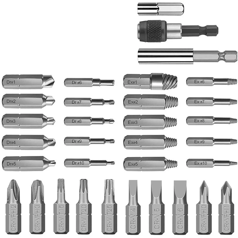 

ABPQ-Damaged Screw Extractor, Bolt Extractor Kit 33 Pieces With Magnetic Extension Bit Holder, Socket Adapter For Broken Screw A