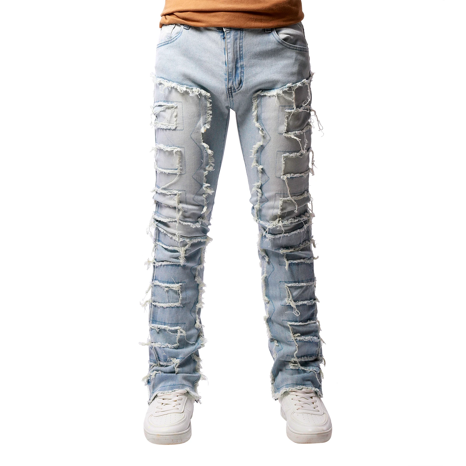 2025 New Men Ripped Stacked Jeans Distressed Slim Fit Skinny Straight Leg Jeans Fashion Hip Hop Denim Pants Casual Streetwear