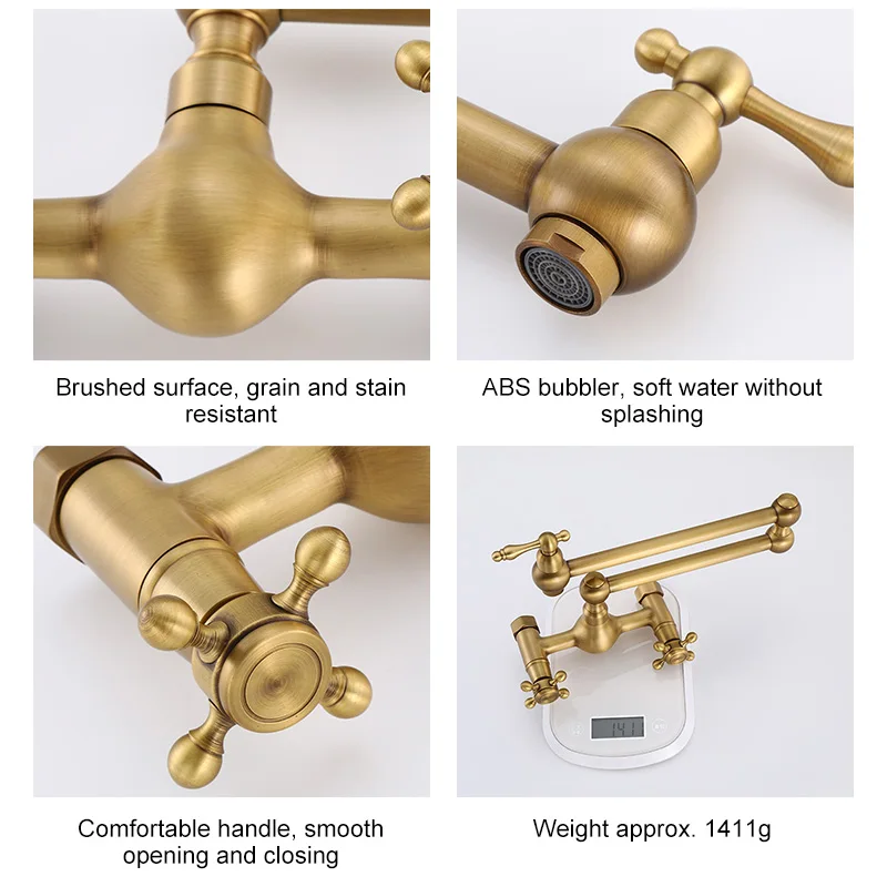 Wall-Mounted Antique Brass Kitchen Faucets Hot Cold Water Filter Tap for Kitchen Sink Mixer Folding Kitchen Faucet EL542A