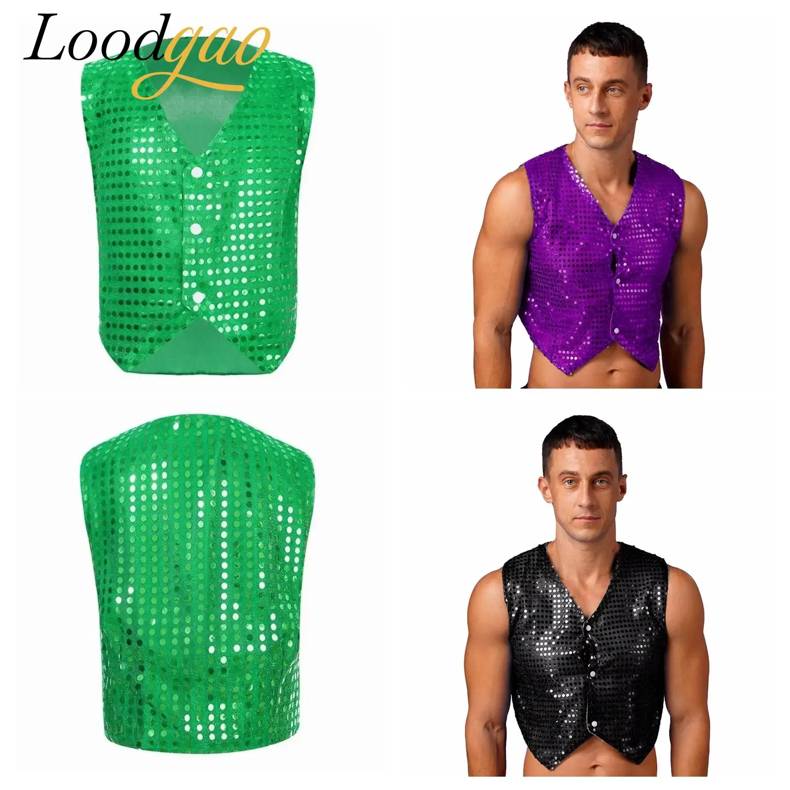 

Mens Streetwear Glittery Performance Jazz Dance Costume Sequined Vest Sleeveless Waistcoat Forrave Festival Hip Hop Clothes