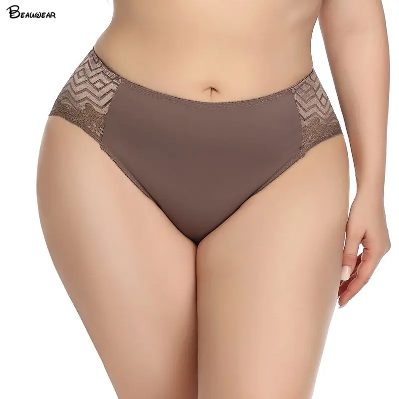 Beauwear Sexy Plus Size Underwear Underpants Middle Waist Raise Hips Panties Lace Pants Intimates 2XL 3XL 4XL 5XL