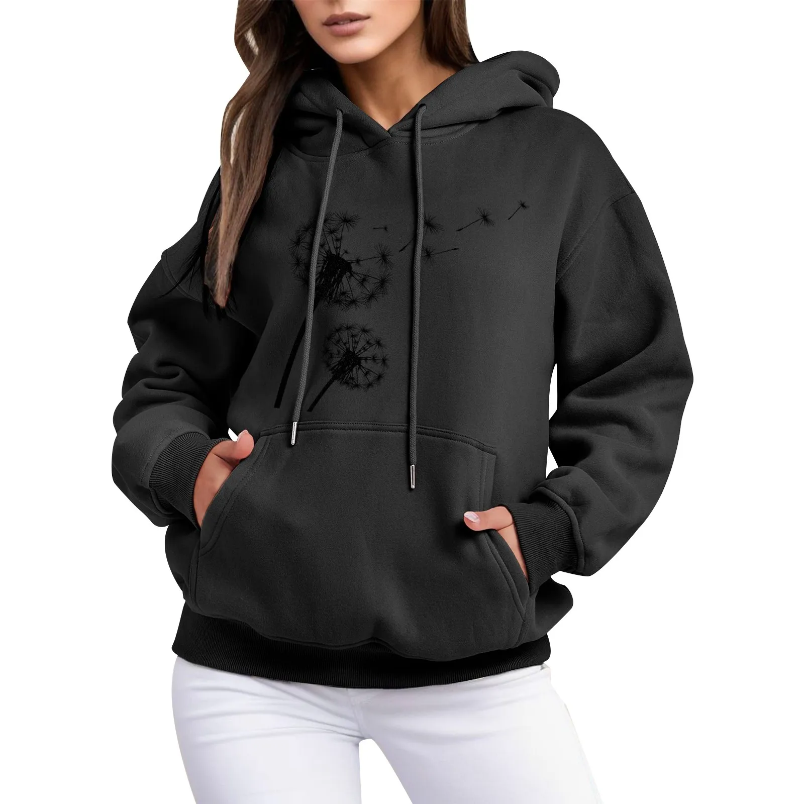 

Womens Sweatshirts Fleece Long Sleeve Shirts Pullover Fall Clothes With Pocket Hoodies Drawstring Sudaderas Female Sweatshirt