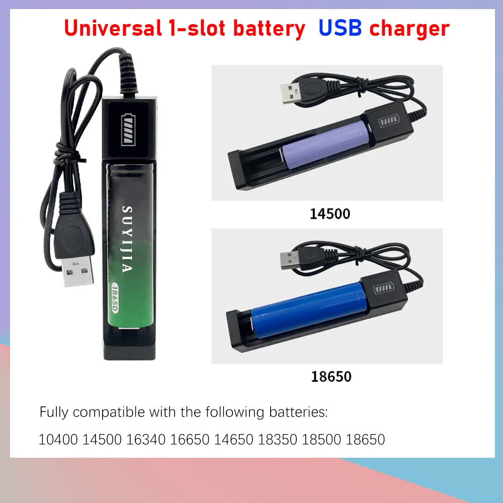 18650 Rechargeable Lithium Battery USBSmart Single Slot Charger Adapter Smart Chip with Indicator Light for Small Fan Flashlight