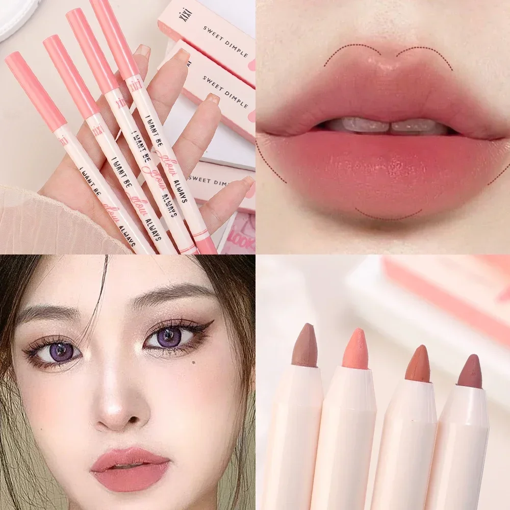 Lápiz Delineador de labios mate 3D resistente al agua, lápiz perfilador de labios duradero, terciopelo, leche, liso, lápiz labial rosa Nude,