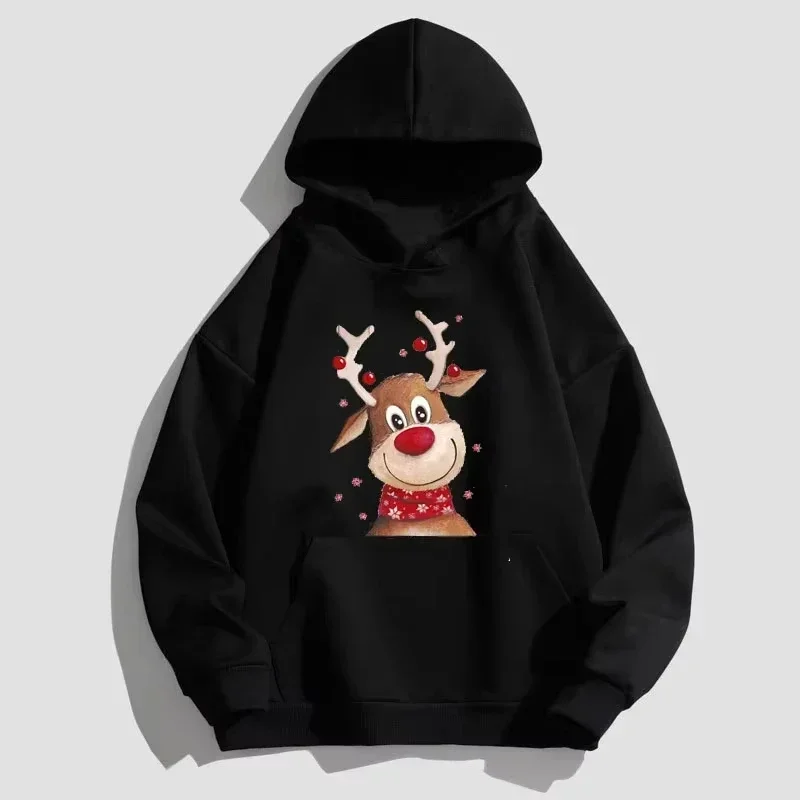 

In 2025, men's brand new Christmas reindeer cartoon pattern printed hoodie is a high-quality street sweatshirt