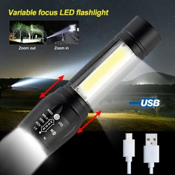 Hot XPE +COB Zoomable Light Lamp Torch with LED Flashlight 18650 USB Rechargeable