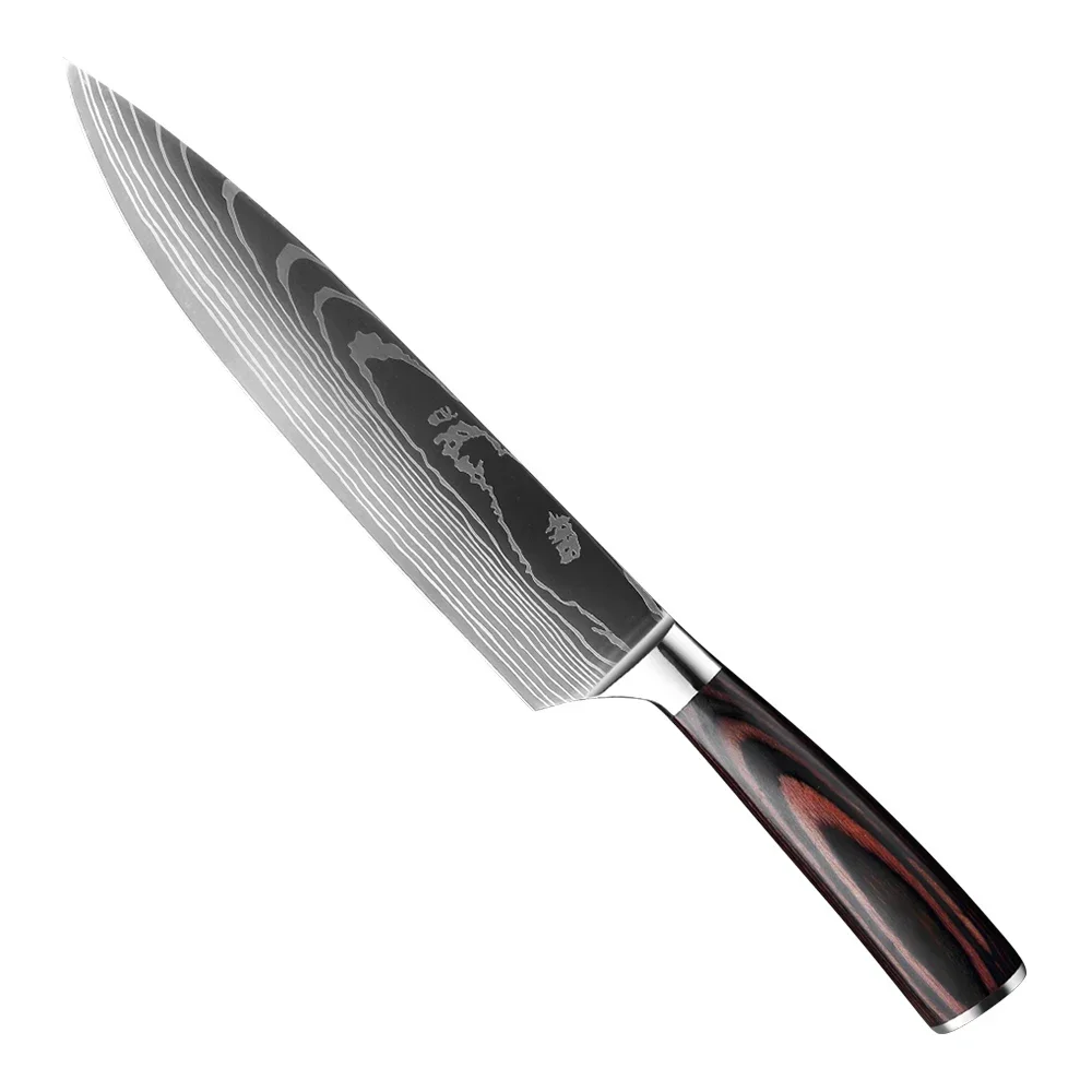 Damaskus Kochmesser, Küchenmesser-Set, professionelles Ausbeinmesser, Fleischbeil, Allzweckmesser, japanisches Santokusmesser mit Abdeckung