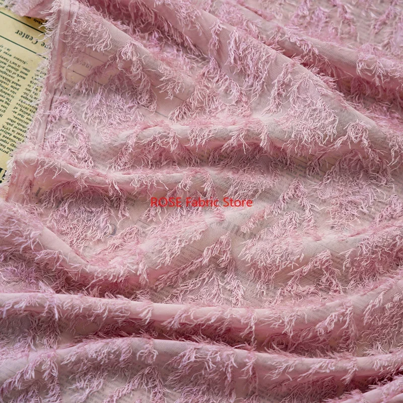 Fashionable Cutout Floral Jacquard Chiffon Fabric with Tassels For Wedding Dress, DIY Sewing, Designer Fabric