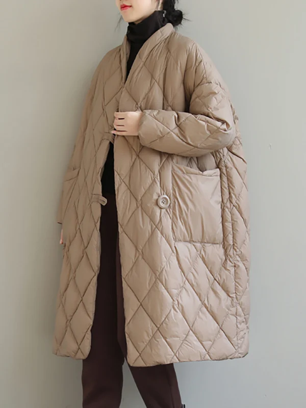 

Artistic Large Size Down Cotton Jacket Women Long Over Knee Loose Thin Thiened Bread Style Winter Clothes