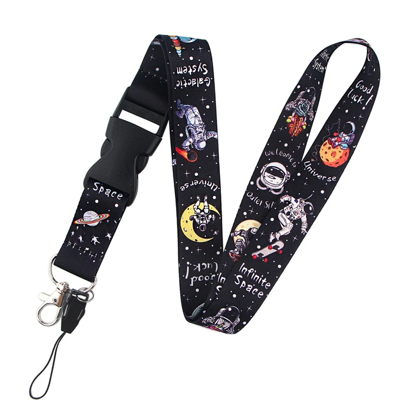 Imagem -02 - Astronauta Space And Planet Key Lanyard para Crianças Chaveiro do Carro Cartão de Identificação Passe Ginásio Emblema do Telefone Suporte do Anel Jóias Acessórios Decoração