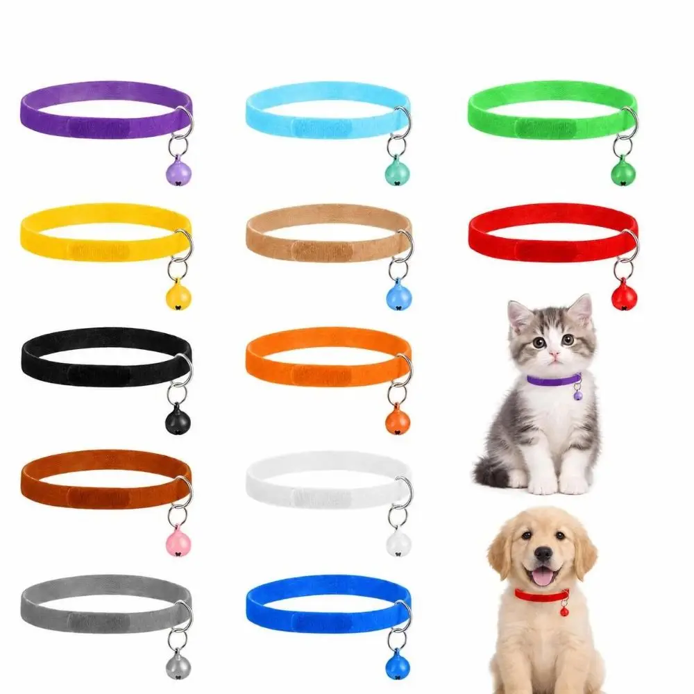 12pcs Portable Multicolor Kitten Collars Bell-Equipped Lightweight Puppy Collars Adjustable Whelping Collars Pet Supplies