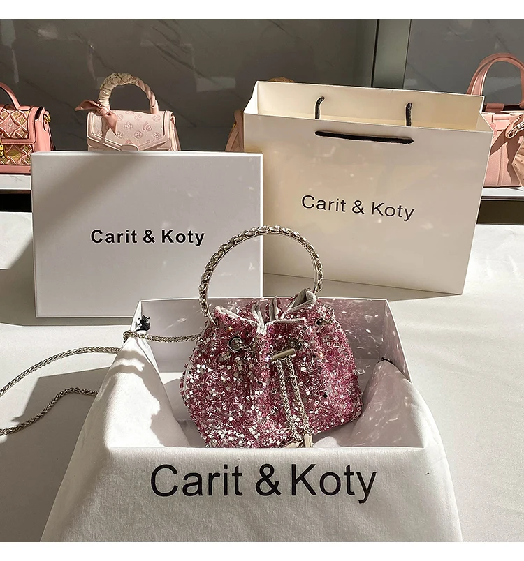 

Luxury Designer Glitter Shiny Sequined Diamonds Evening Clutch Bag Wedding Party Bucket Purse Women's Handbag Crossbody Bag