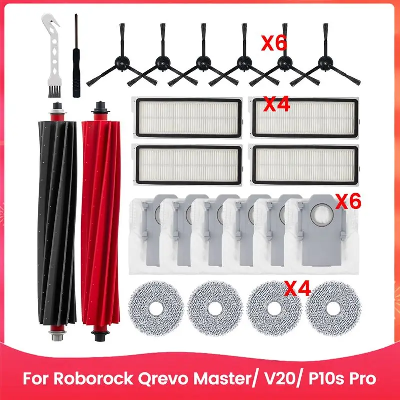 ABJN-For Roborock Qrevo Master/ V20/ P10s Pro Robot Vacuum Cleaner Accessories Kit Main Side Brush HEPA Filter Mop Cloth