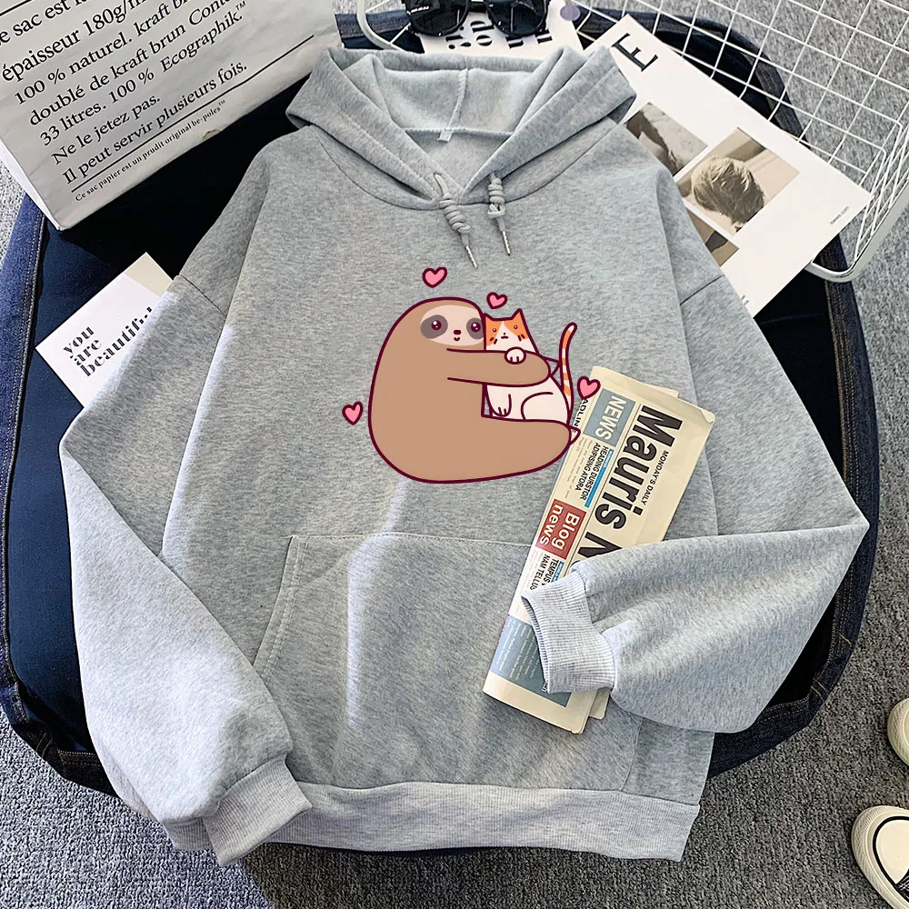 Faultier Katze Waschbär Hoodies Frauen Männer Kleidung Grafik Gedruckt Cartoon Sweatshirts mit Fleece Kapuzen Pullover Winter Warme Outfits