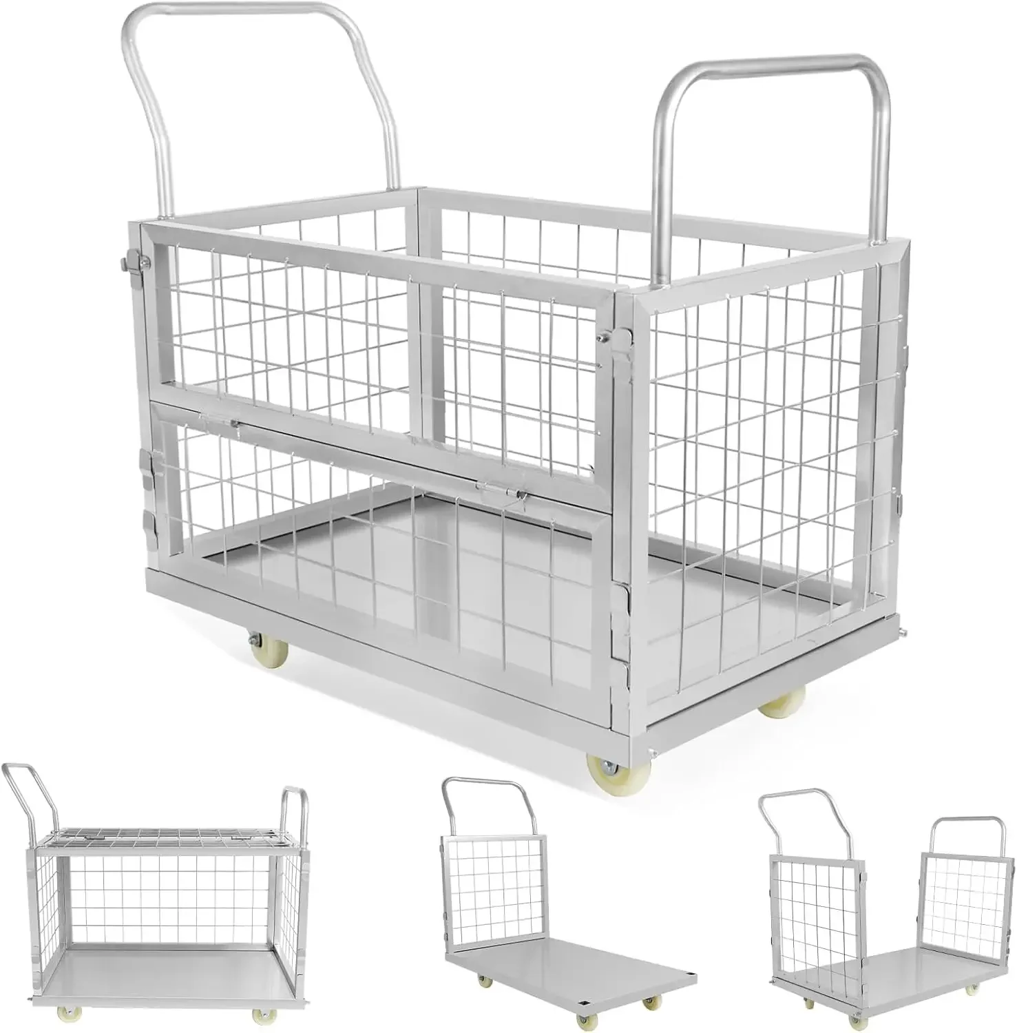 Cage,5IN1 Multi-Functional Cage Cart,Heavy Duty Flatbed Cart Load 2500LBS,40