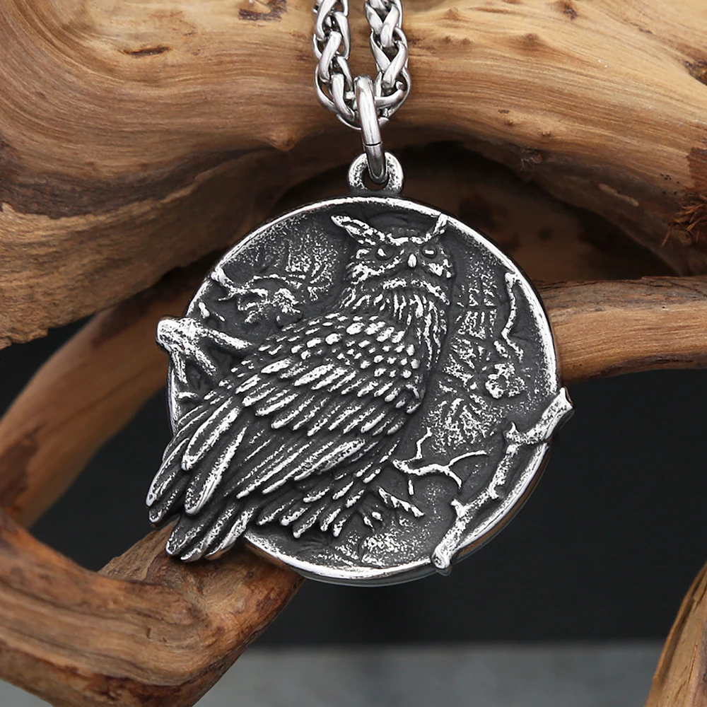 Fashion Vintage Owl Pendant Necklace Men's 316L Stainless Steel Nordic Vikings Animal Necklaces Hip Hop Biker Jewelry Wholesale