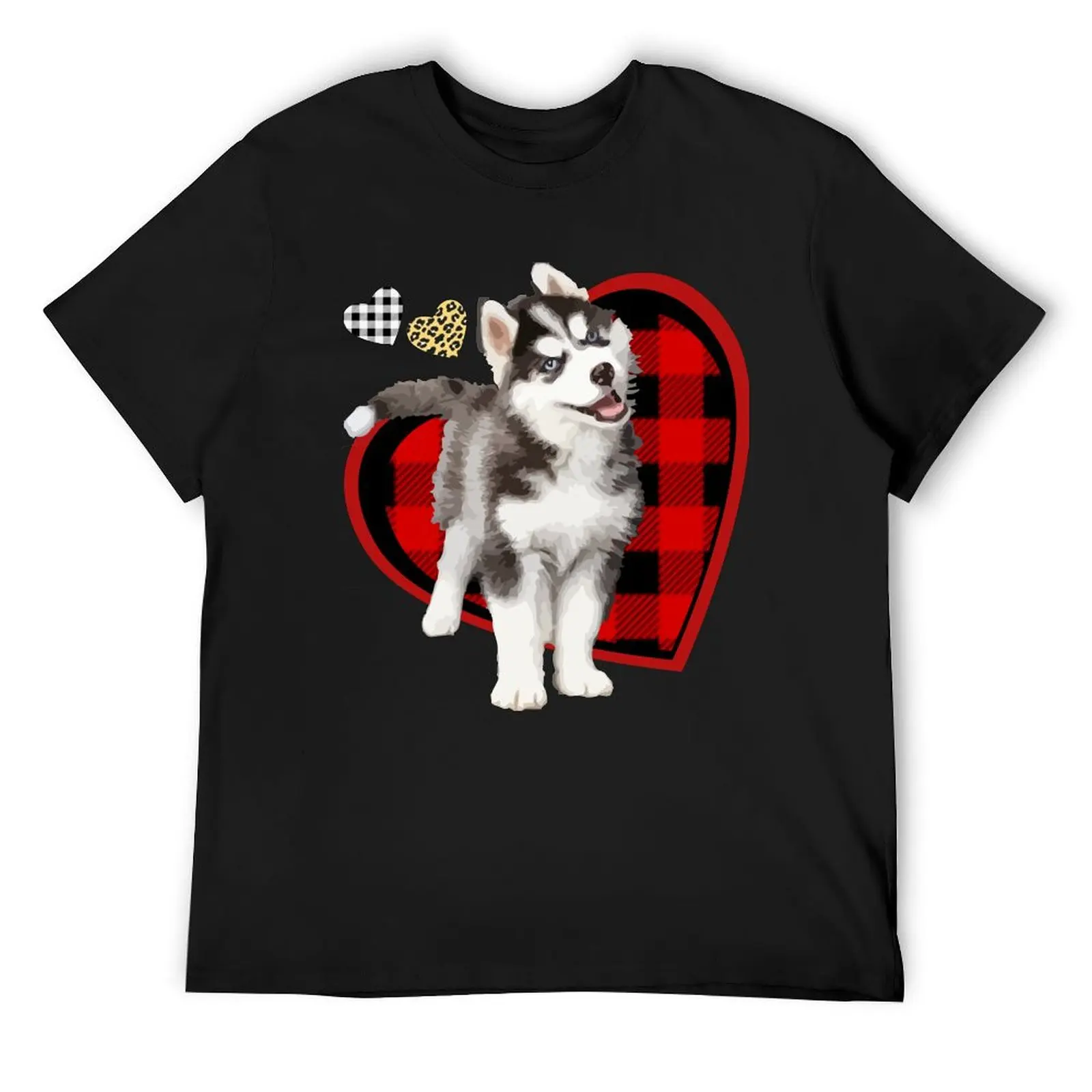 

Pomsky Love Black Red White Plaid Leopard Hearts T-Shirt oversize t-shirts man man t shirt funny t shirts for men