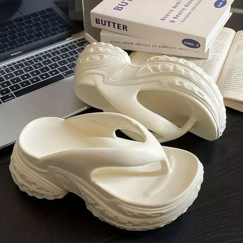 Summer Unique Fashionable Thick Soles Flip-flops Casual Korean Style Non-slip Heeled Sandals High-quality EVA Outdoor Slippers