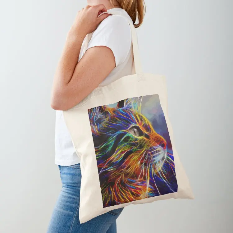 Neon cat, cat, chat, gato, lea roche paintings Tote Bag foldable reusable bag large size bags Women's shopper bag