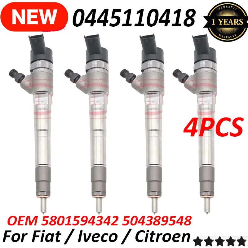 4PCS 0445110418 Common Rail Fuel Injector 0 445 110 418 NEW NOZZLE 0986435248 For IVECO 5801594342 504389548 ORLTL