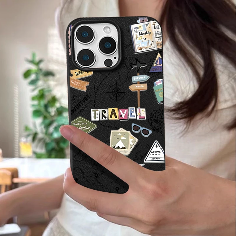 Travel Map Pattern Phone Case For iPhone 18 Pro Max 17e 18 17 16 15 14 Pro Max 13 12 Pro 11 16e Leather Texture TPU Soft Cover