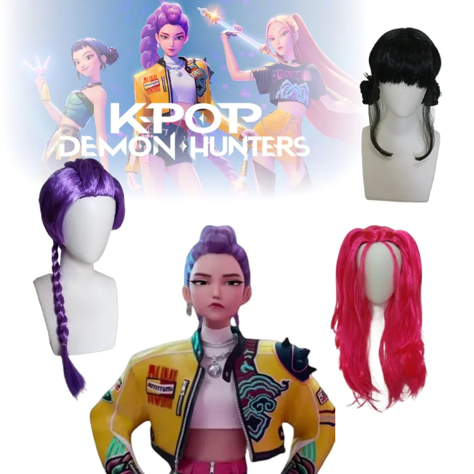 Devil Hunter Costume Rumi perruques Cosplay enfants Anime Mira Zoey Costume perruques pour femmes hommes violet tresse perruque Halloween Cosplay accessoire