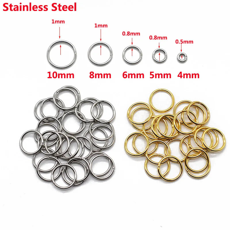 100PCS Gold Plated Stainless Steel Open Jump Rings 4 5 6 7 8 10 12mm Split Rings Connectors For Necklace Jewelry Making Findings