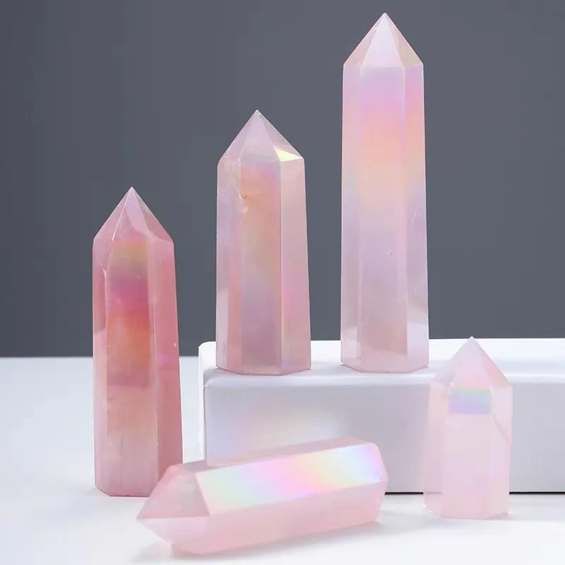 Varita de cristal de cuarzo rosa Aura Natural, piedra curativa, energía, cuarzo, decoración del hogar, piedra pulida Reiki, torre de Chakra, 1 ud.