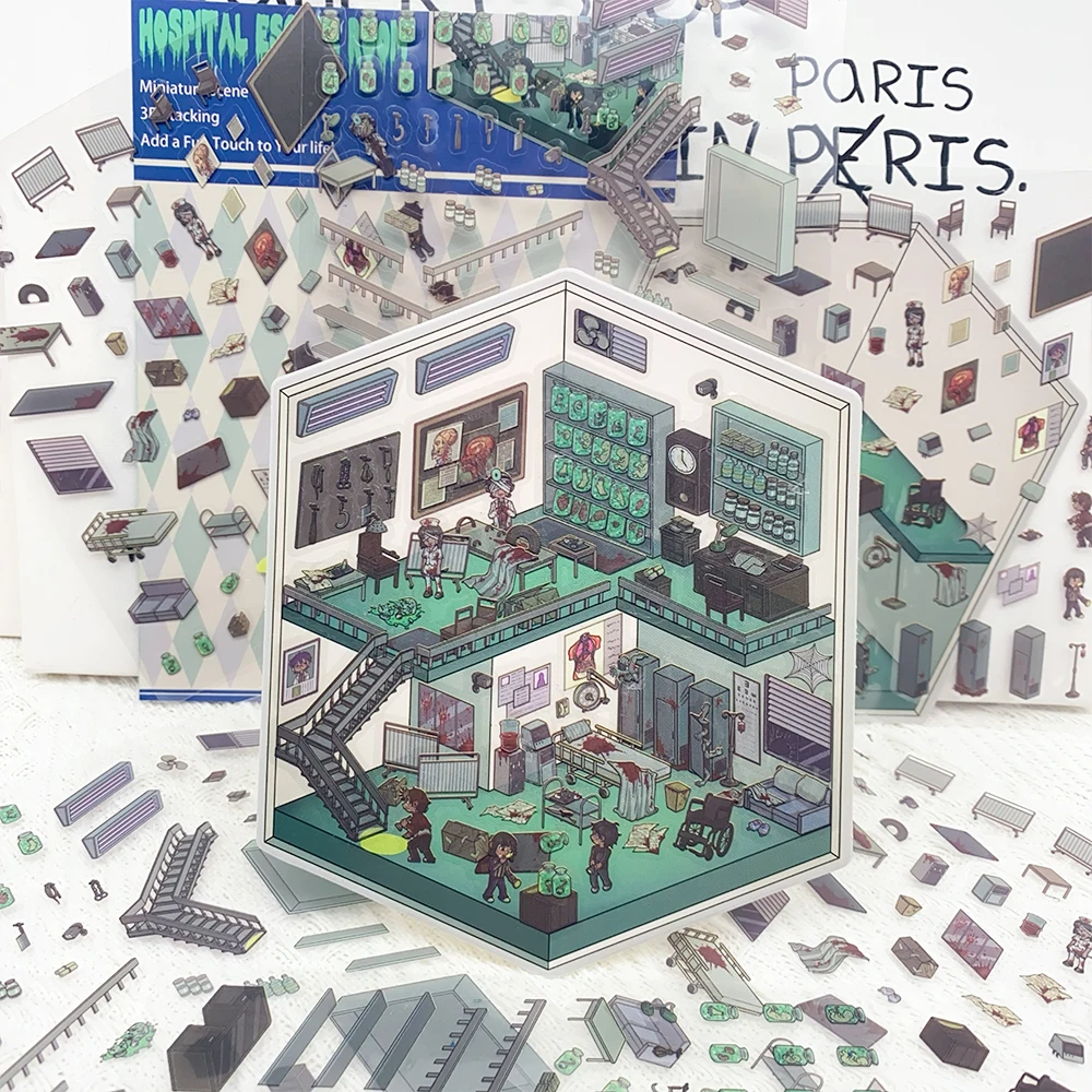 

Horrible Hospital Escape Room Miniature Scene 3D Landscaping Stickers DIY Scene Stacking and Pasting Hand Account Creative Gifts
