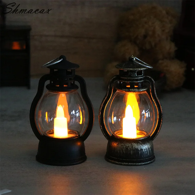 Mini lámpara Led de aceite Retro, luz nocturna brillante de simulación, lámpara de queroseno en miniatura para casa de muñecas, juguete de decoración para el hogar, 9cm