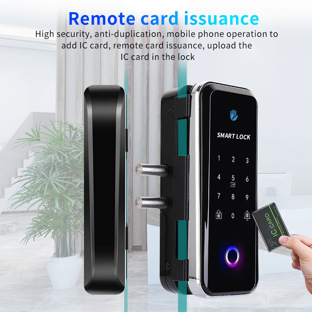 TTLOCK App WIFI Smart Lock Office Fingerprint Glass Door Lock Digital RFID IC Card Frameless or Framed Manufacturer Direct Sales