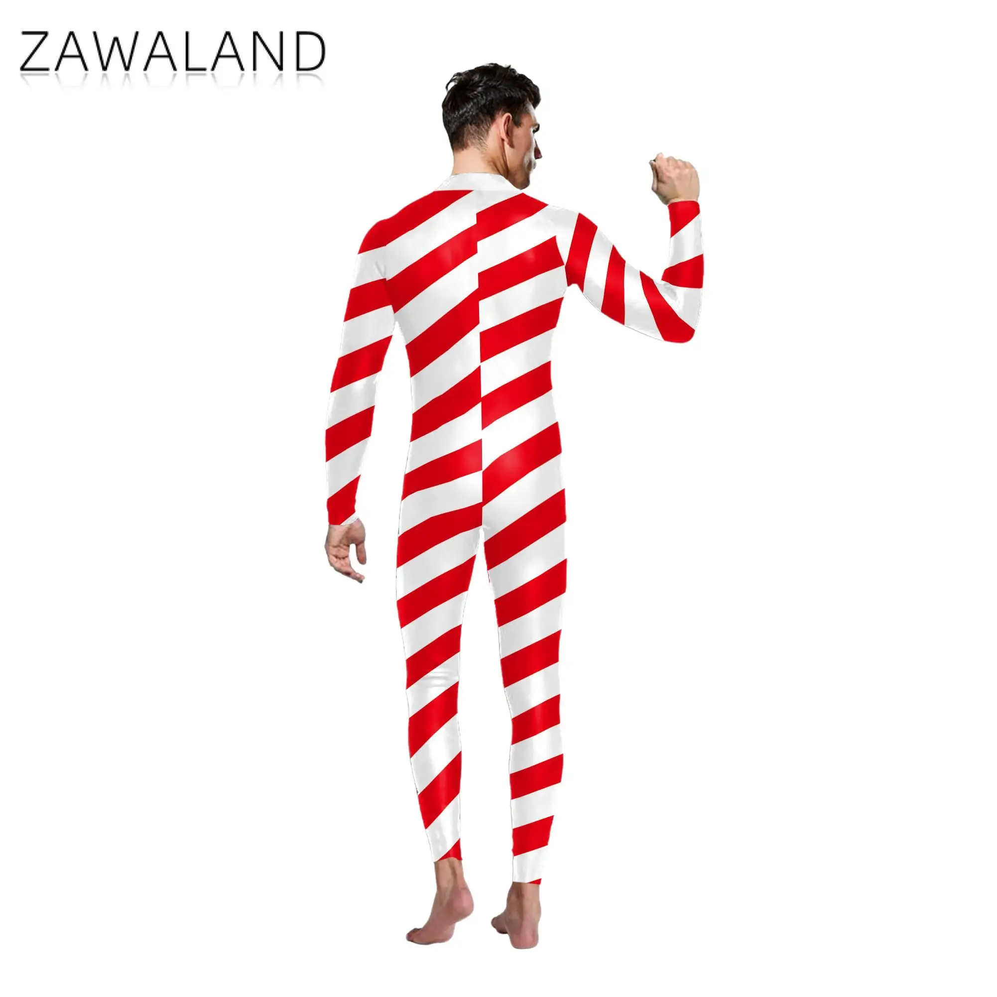 Mono de caramelo de Navidad Zentai, traje de fiesta de Navidad con estampado de rayas coloridas, sombrero de vestir, traje de Cosplay para vacaciones