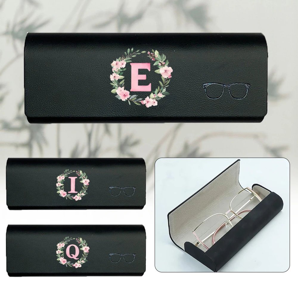 

PU Leather Glasses Box Myopia Glasses Case Sunglasses Storage Organizer Waterproof For Travel Outdoors Wreath Letter Pattern