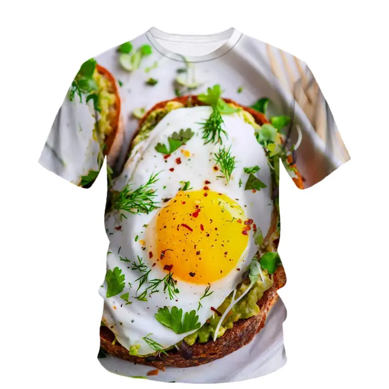 Hip Hop Food 3d Printed Men's T-Shirt Poached Egg Pattern Funny Alternative Trend Short Sleeve Casual Loose O Collar Clothing